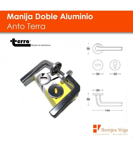 Imagen 3 de 9 de Manija Puerta Picaporte Doble Aluminio T/acero Inoxidable