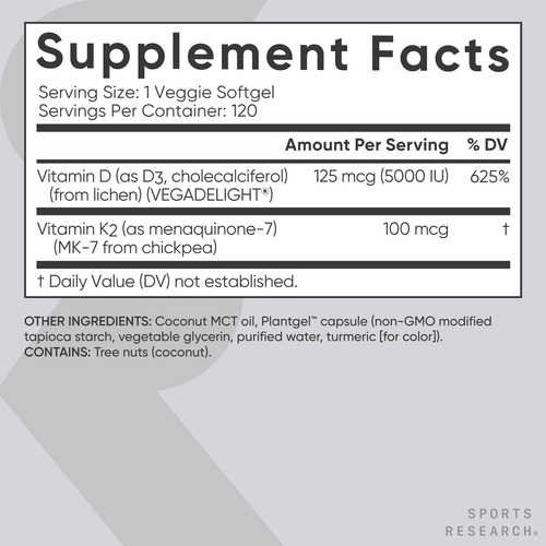 Suplemento Sports Research Vitamina D3 5000iu Com K2 120 Sof
