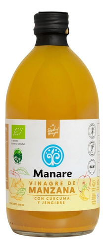 Vinagre De Manzana Con Jengibre Y Curcuma 500ml - Manare