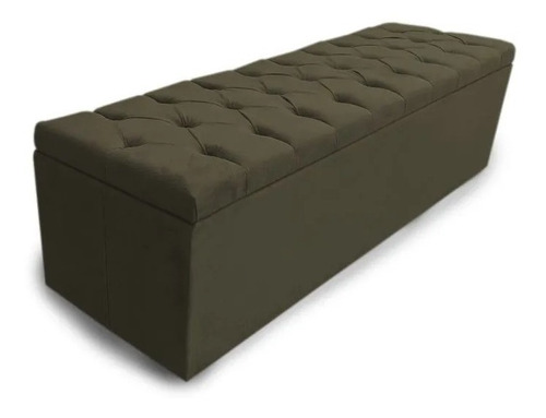 Calçadeira Baú Casal 140cm Nicole Capitonê Suede Marrom