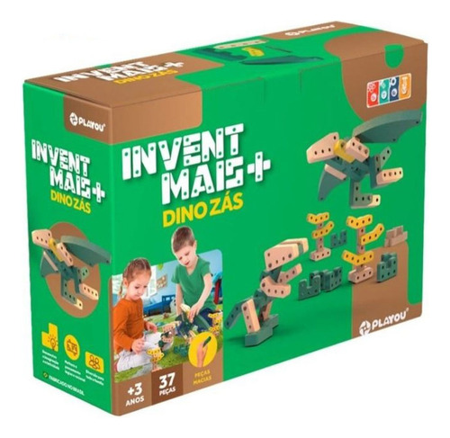 Blocos De Brinquedo Invent+ Playou Dino Zás 37 Peças