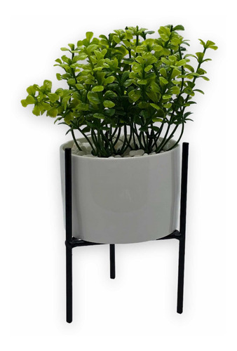 Planta Artificial Pequeña Con Macetero De Cerámica Blanca (Usado)