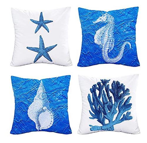 Super Soft 18x18 Inch Throw Pillow Covers Blue White Oc...