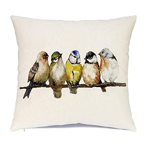 Almohadas Decorativas Para Lanzar Pájaros Acuarela 18x...