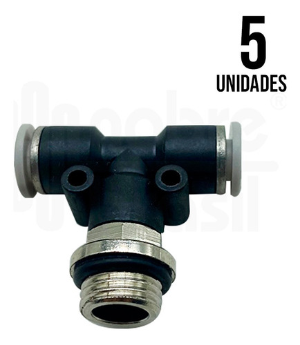 Kit 5 Pçs Conexão Pneumática União T Rosca Central 1/4 X 6mm