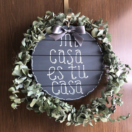 Letrero Colgante Para Puerta Mi Casa Es Tu Casa Gris