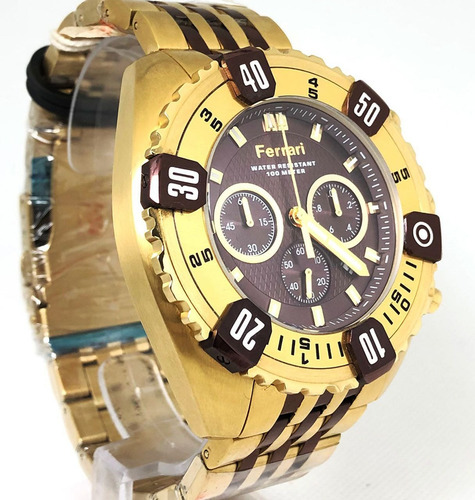 Relogios Masculinos Dourado Com Cronografo Ferrari Fer7306