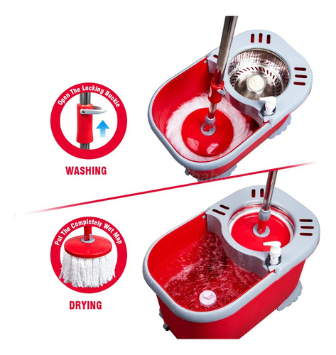 Balde Mopa 360 Premium Centrifugo Pedal Inoxidable Escurridor Desagote