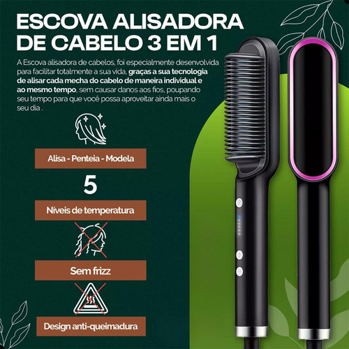 Escova Alisadora 3 Em 1 Seca Alisa E Modela Premium Bivolt