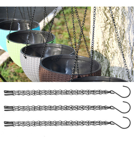 Cesta Maceta Con Ganchos Y Cadena Colgante Hierro 3 Piezas
