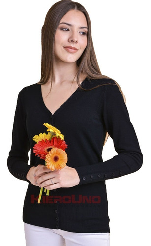 Imagen 2 de 4 de Cárdigan Escote V Mujer Con Botones Manga Sweater Saco