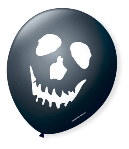 25 Balão Festa Halloween Preto Caveira Branca 9 - Pormoção