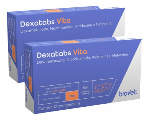 Kit 2 Dexatabs Vita 1mg P/ Cãesgatos 12 Comprimidos- Biovet