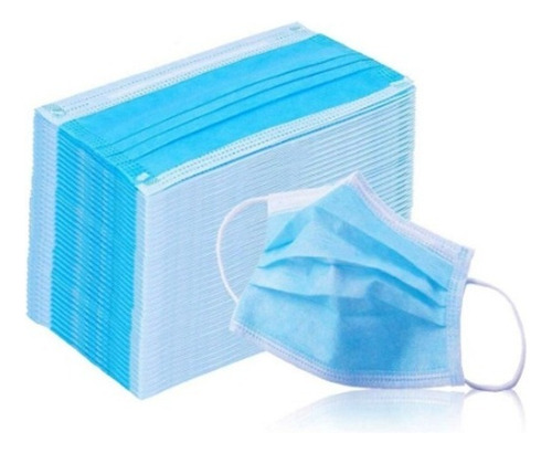 Mascara Descartavel Tripla Proteção Pacote Com 50un Cor Azul