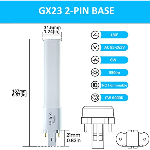 Bombilla Led Pl Retrofit Bonlux De 6 W, Gx23, 2 Pines, 13 W,