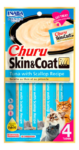 Churu Skin & Coat Snack Húmedo Para Gatos Vieiras Y Atun 4un