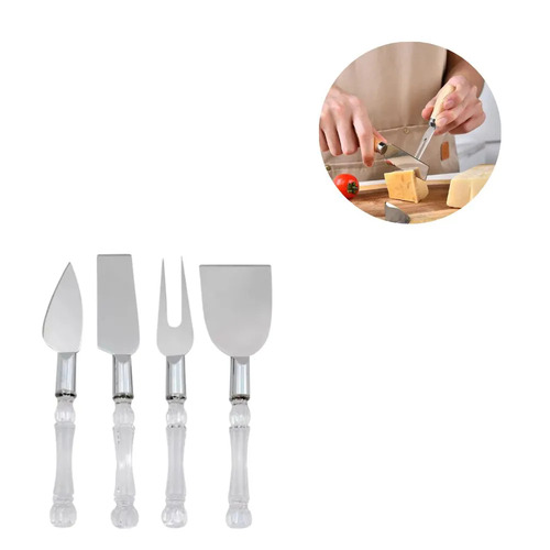 Conjunto Para Queijo 4 Peças Em Inox Com Cabo Em Acrilico Cor Acrílico com inox