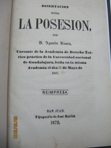 Disertacion Sobre La Posesion  Agustin Rivera  1847