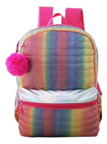 Mochila Escolar Juvenil Colorida Glitter Arco-íris Clio Cor 52042 Desenho do tecido Rosa