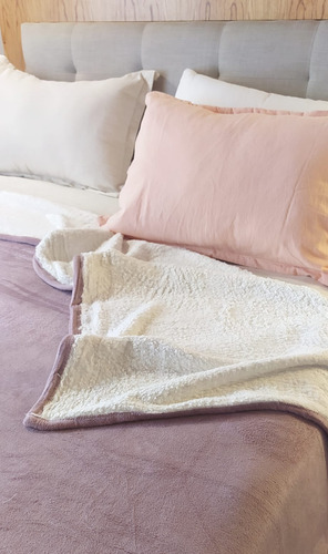 Mantas Flannel Corderito Queen 220 X 200 Cm Rosa Viejo Liso