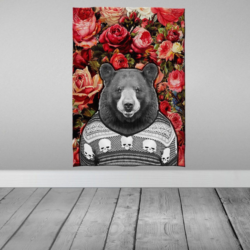 Imagem 1 de 3 de Stompy Bandeira Decorativa Decoração Urso Flores Floral Bear