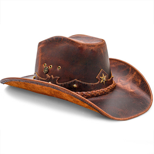 Chapeu Masculino Couro Legitimo Cowboy Rodeio Americano