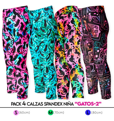 Calzas Spandex Pack 4 Unidades Leggins Elástico Diseños Niña