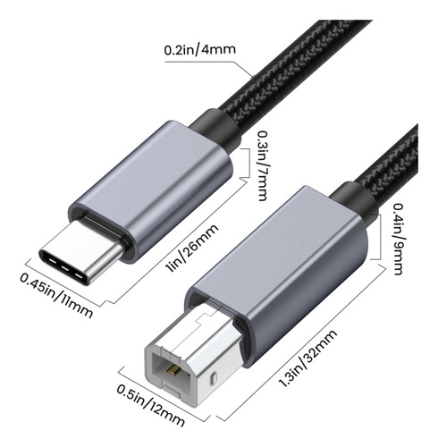 Cable Adaptador Midi De Impresora Tipo C A Usb-b De 3 M/0,5