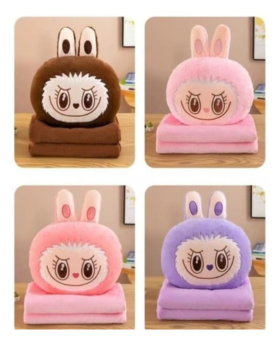 Almohada Y Manta De Labubu + Calienta Manos Y Cartera