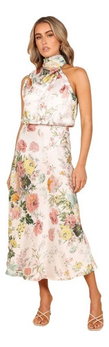 Vestido Estampado Sin Mangas Con Cuello Halter Verano Mujer