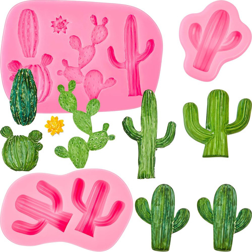 Juego De 3 Moldes De Silicona Para Fondant De Cactus, Para T