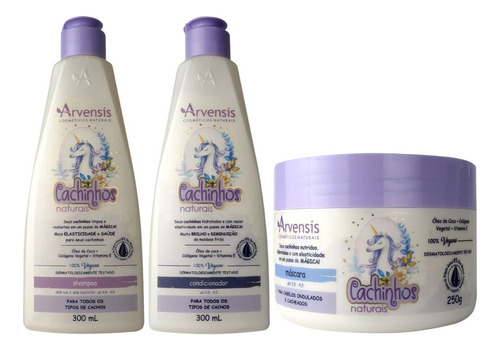 Kit Arvensis Cachinhos Infantil Ondulados Shampoo Cond Masc