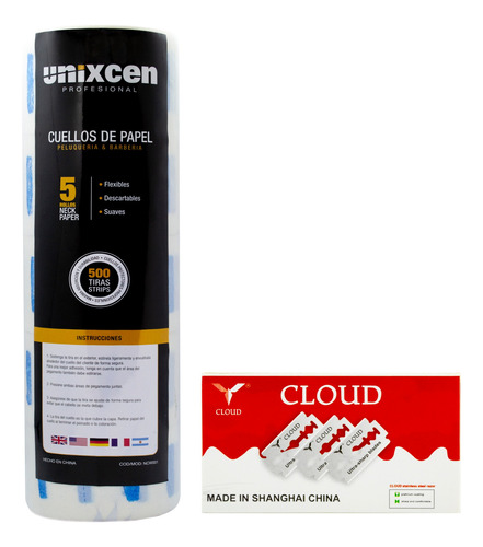 Unixcen Cuello Papel X5 Rollos Cloud Hojas Afeitar Filos X10