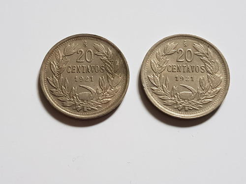 Monedas X 2 Chile 1921 20 Centavos Coleccion Lote X 2