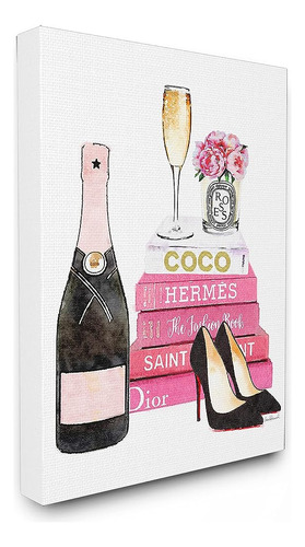 Stupell Industries Glam Pink Fashion Book Champagne Tacones 