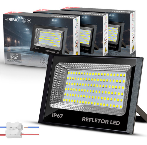 Kit 3 refletores slim super led 200w branco frio 6500k Biribio Refletor Led