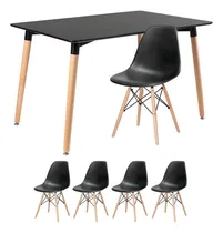 Comprar Kit de mesa de comedor rectangular Eames, 120 x 80 cm, 4 sillas, cubierta Dsw, color negro, mesa con sillas negras