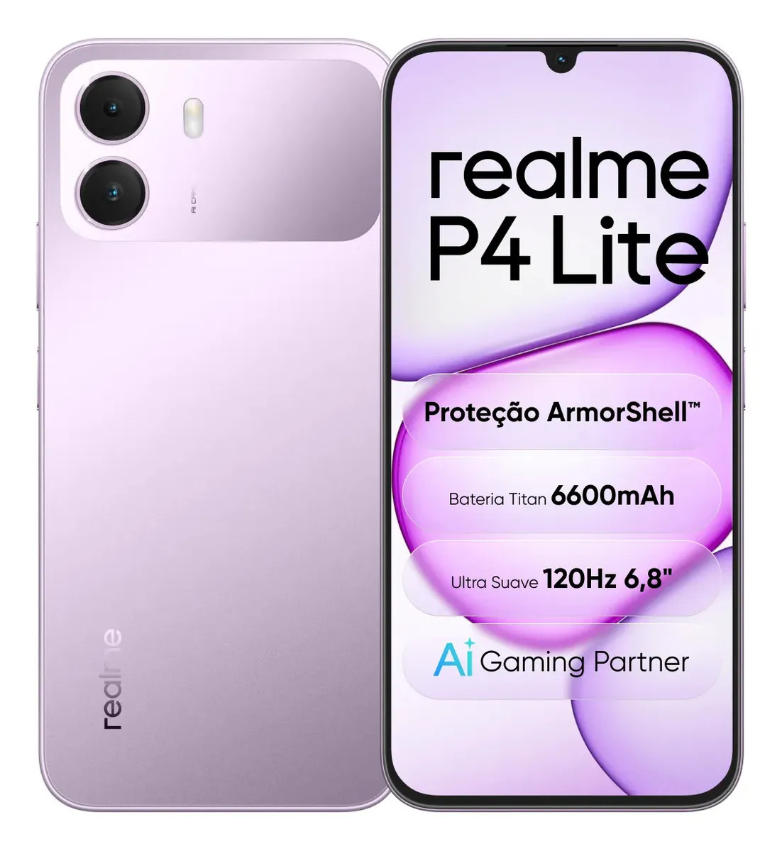 Celular Smartphone realme P4 Lite 256GB 4GB Ram (Até 12GB de RAM Dinâmica) Dual Sim, Bateria Titan 6600mAh, chipset octa-core, Tela 6,8" 120Hz, Proteção ArmorShell, AI Gaming Partner, Violeta