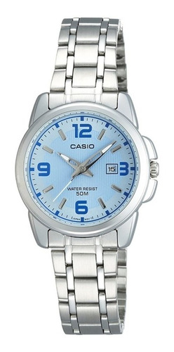 Reloj Casio Ltp-1314d-2a Para Dama Plateado/ Azul 