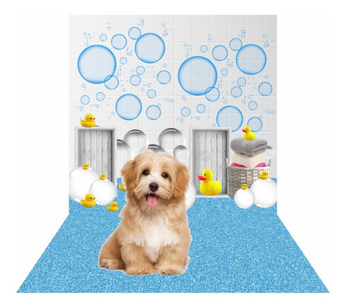 Fundo Fotográfico Pet Shop 1,20 X 1,70 M Tecido Sublimado 3d Cor Banho - Ja1023 Desenho Impresso Modelos