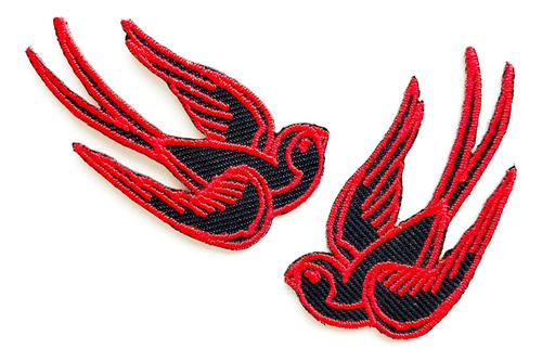 Set De 2 Tatuajes Mini En Negro Y Rojo, Diseño Paloma