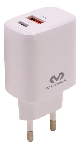 Adaptador, Cargador 220v A Usb + Usb C 20w Miccell.