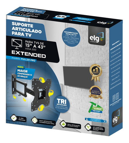 Imagem 7 de 7 de Suporte Tri Articulado Tv 15 A 43 Full20 Pro Plana Curva 30k