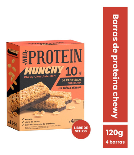 Munchy Bar Chocolate Maní 4 Unidades Wild Protein