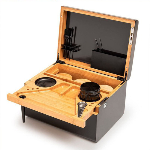 New / Caja De Almacenamiento L Premium De Bambú Con Bandeja