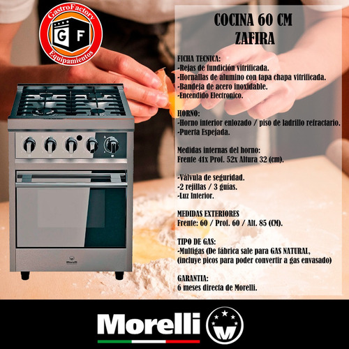 Imagen 4 de 5 de Cocina Morelli Zafira 600 Multigas 4 Hornallas Acero Inoxi