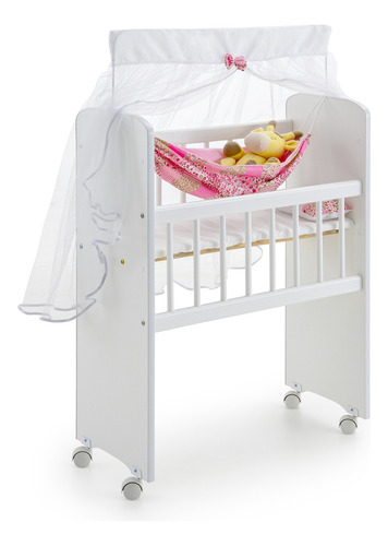 Mini Berço Para Boneca Com Rede Encanto - Sonno Baby Cor Branco Com Rosa