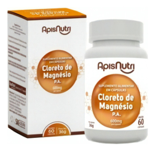 Suplemento Em Cápsulas Apisnutri Alimentar Cloreto De Magnésio Minerais/vitaminas Sabor Natural 60 Un