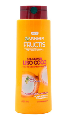 2 Pzs Garnier Liso Coco Shampoo 2 En 1 Oil Repair Fructis 65