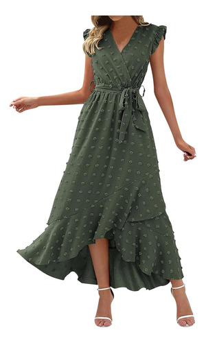 Vestido Casual De Encaje Bordado En Color Liso Con Puños En